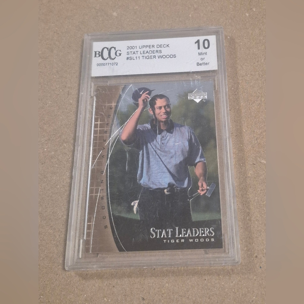 Tiger Woods Stat Leaders BCCG 10 Gem Mt Mint 2001 Upper Deck Golf #SL11
